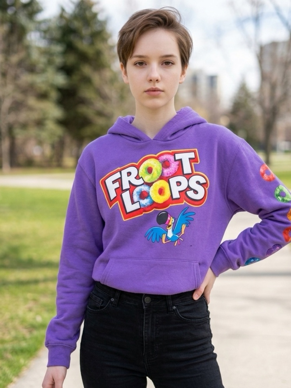NWOT - Kellogg’s Unisex Purple Hoodie Fruit Loops Graphic Oversized - Size Small